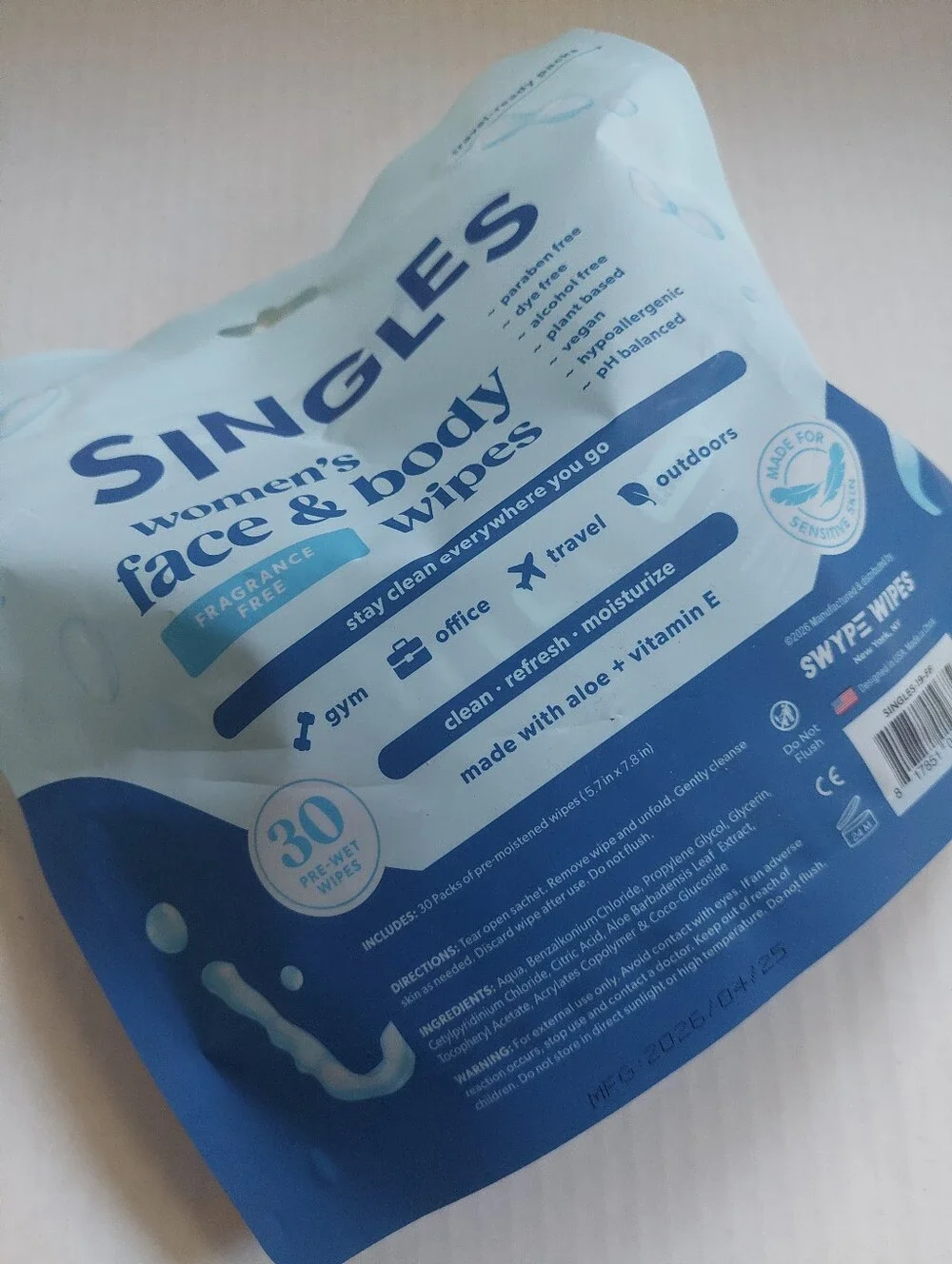 New Lot Of 3 SINGLES  (90) Face And Body Wipes Kids And Women Scented +